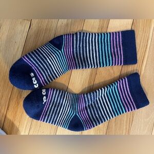 Striped Navy Crew Socks with Teal & Purple Accents